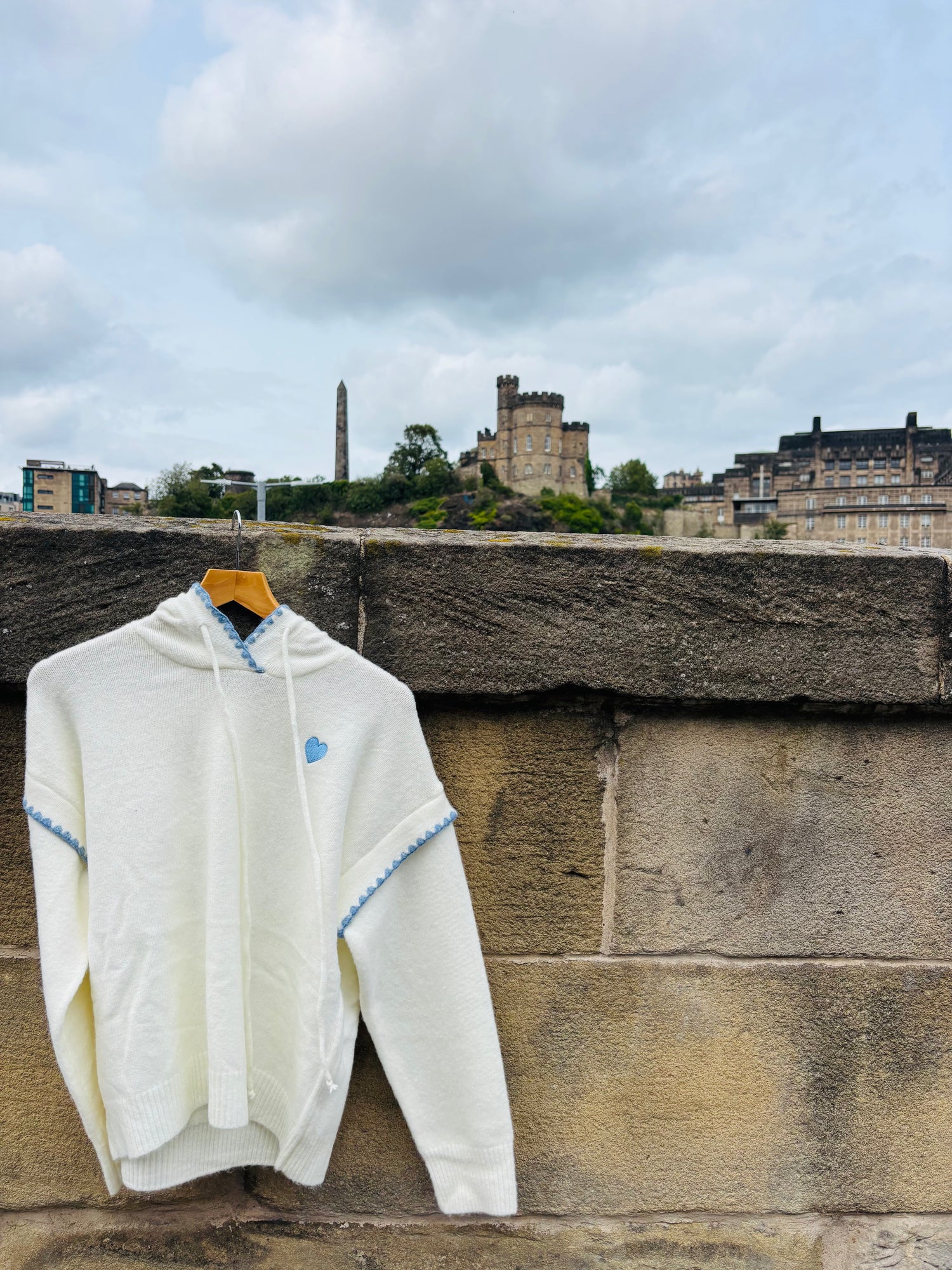 Poppy Knitted Hoodie with Heart Motif and Trim in Cream (ONE SIZE)