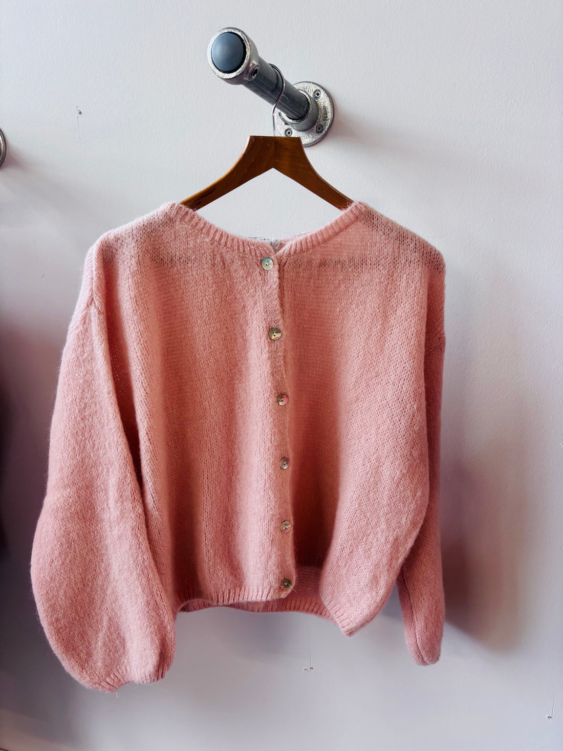 Tilly Mohair Cardigan in baby pink long sleeve  (ONE SIZE) l