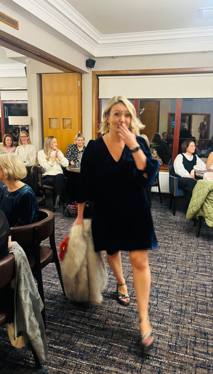 FRNCH Kelly Velvet Dress in Bleu Marine