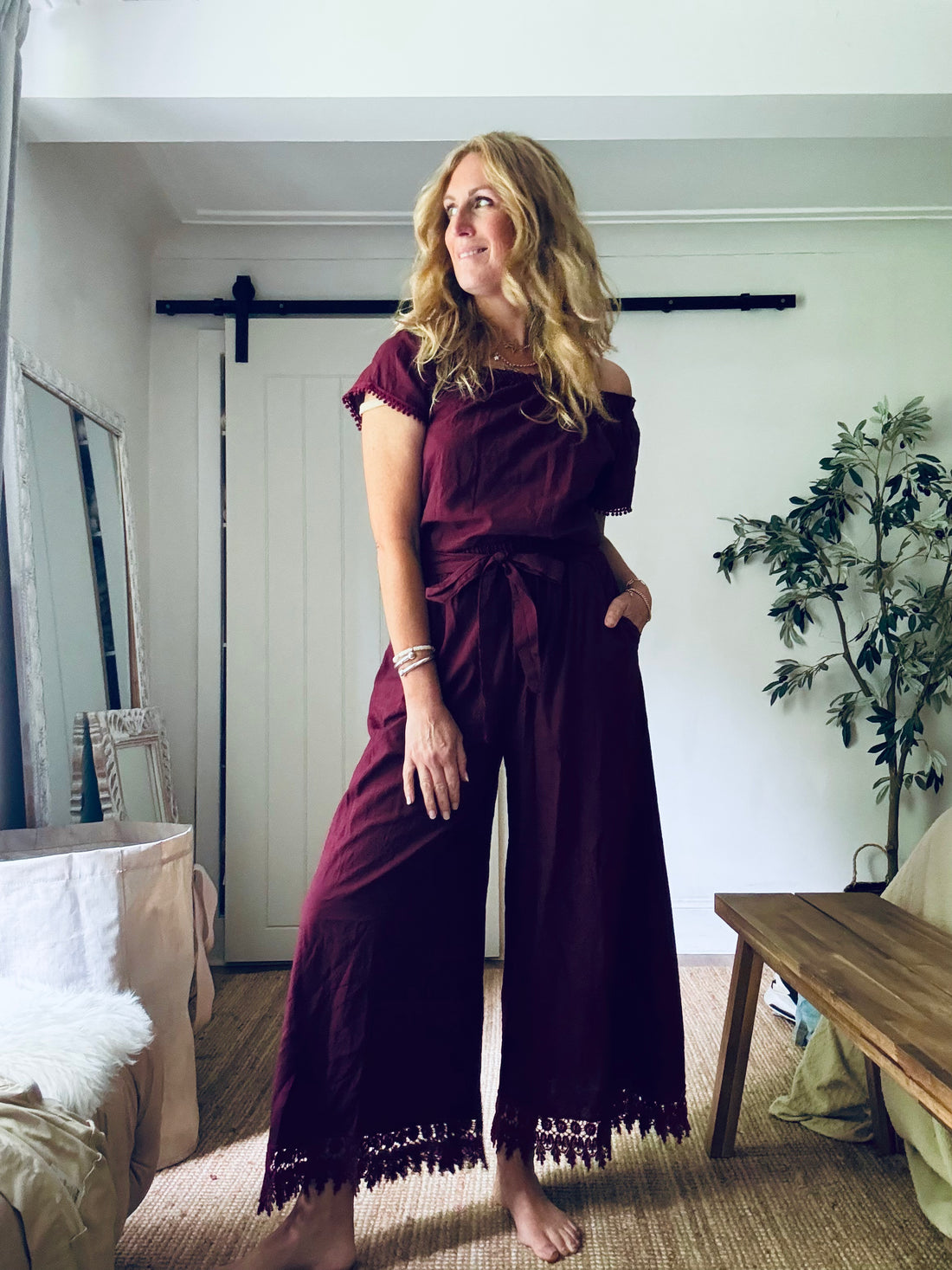 Florence Maroon Linen Trousers (One Size)