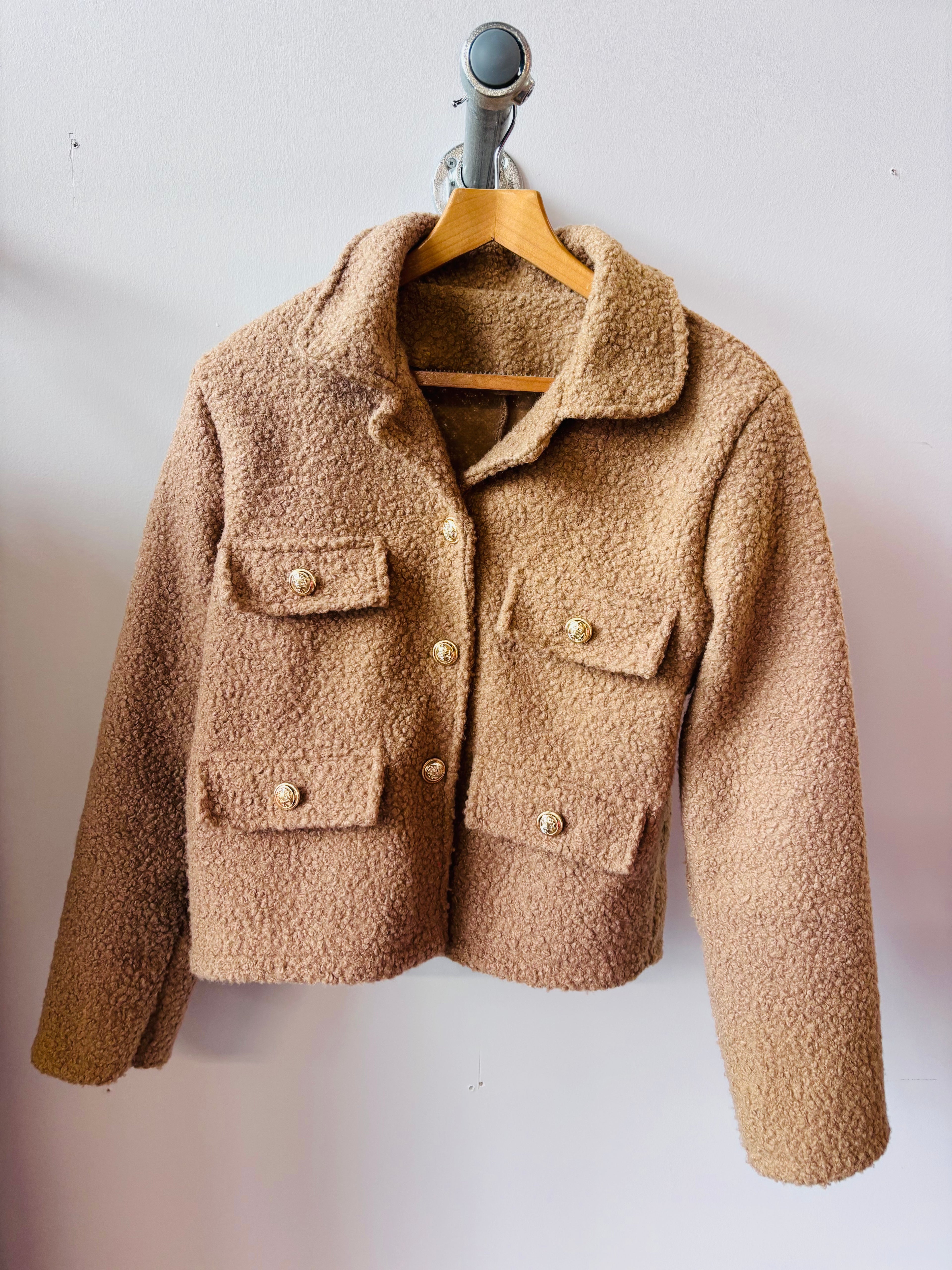 Gold button fleece jacket (one size) Camel