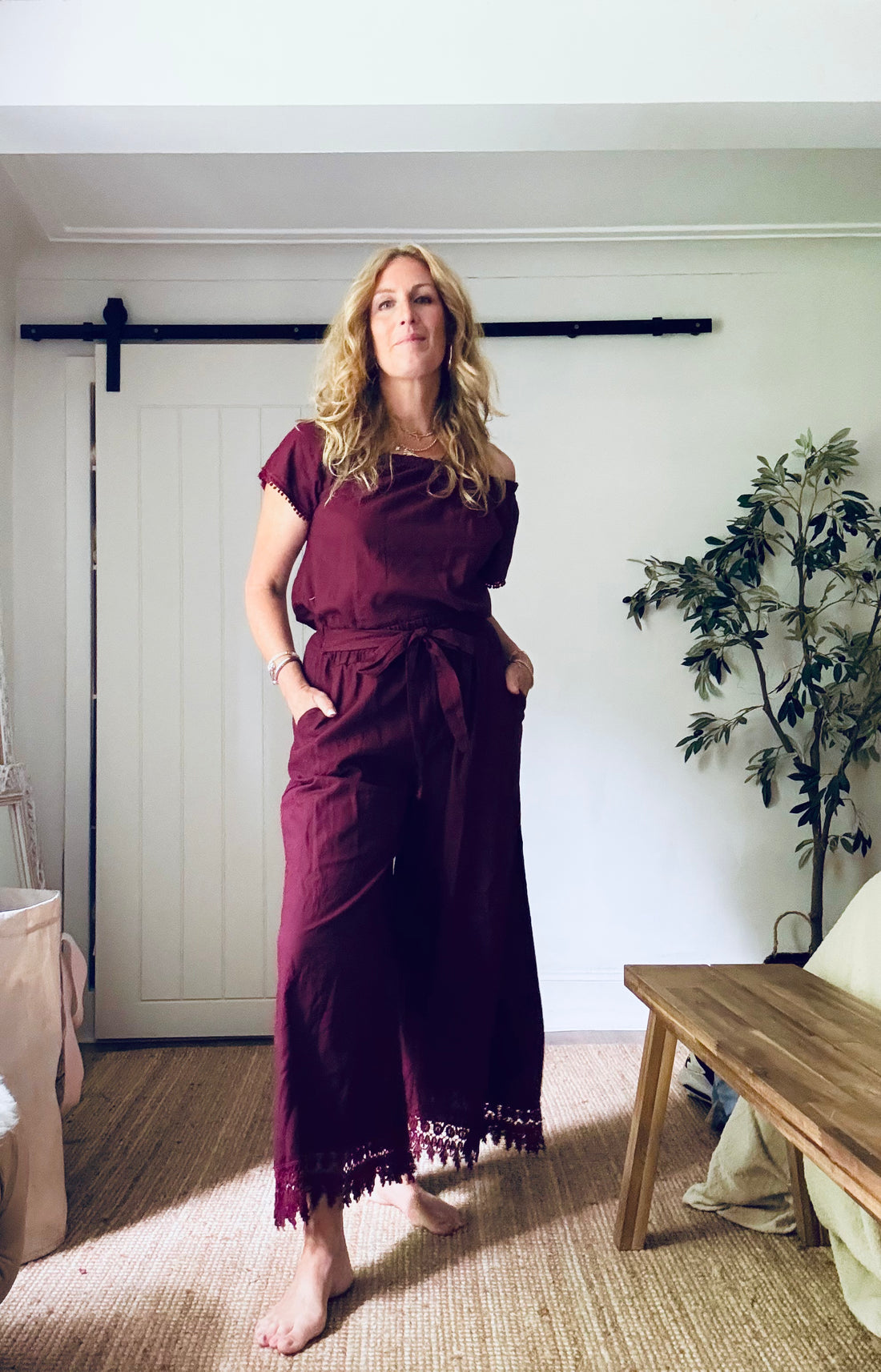 Florence Maroon Linen Top (One Size)