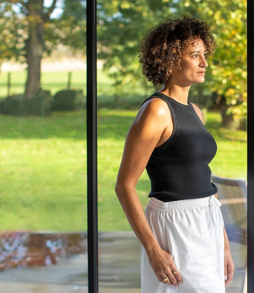 Ribbed Black Vest Top (ONE SIZE)