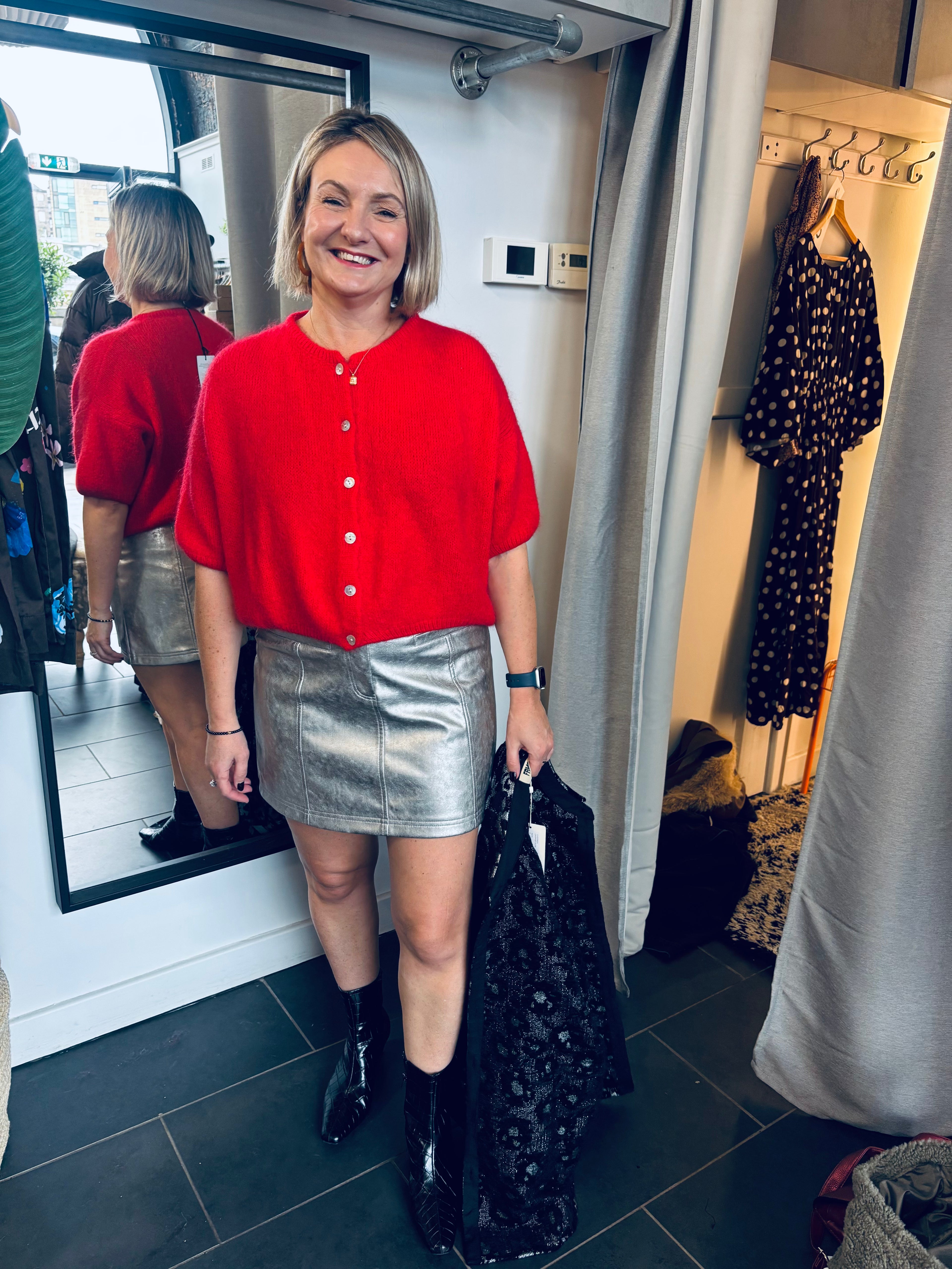 FRNCH Anaid Faux Leather Skirt in Silver Argente