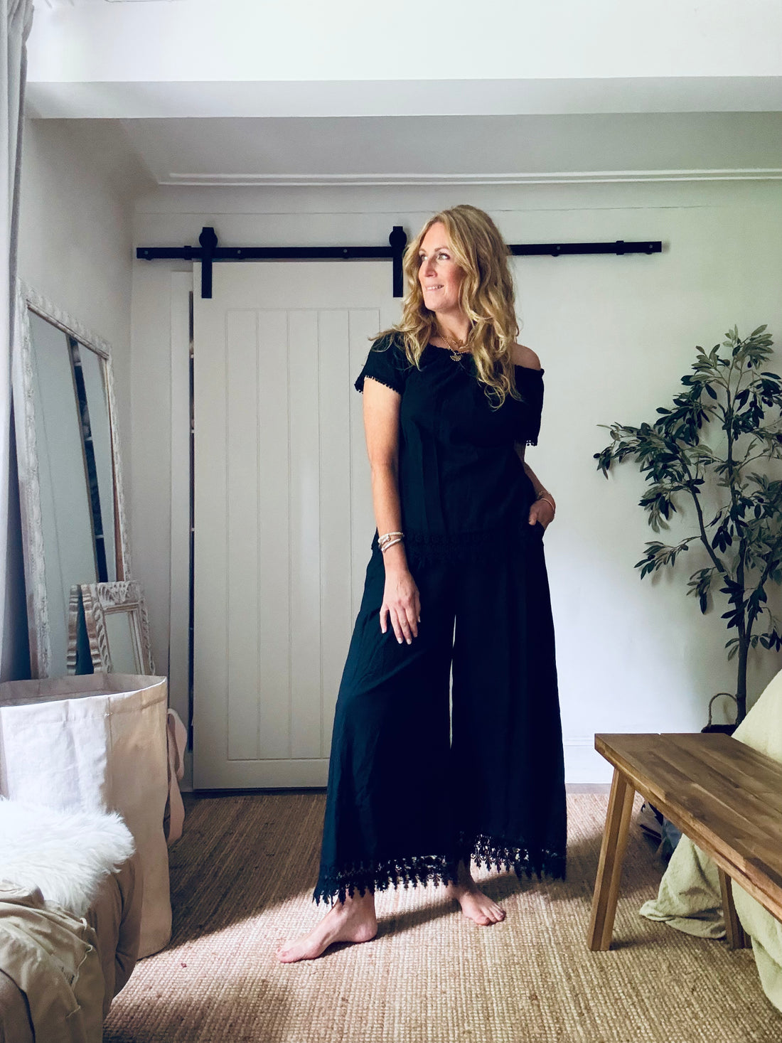 Florence Black Linen Trousers (One Size)