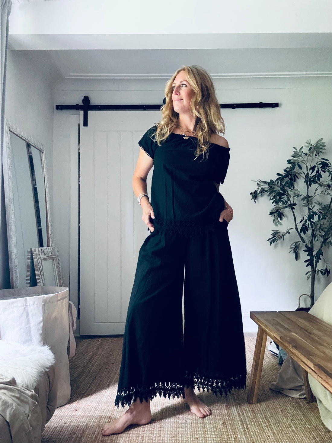 Florence Black Linen Trousers (One Size)