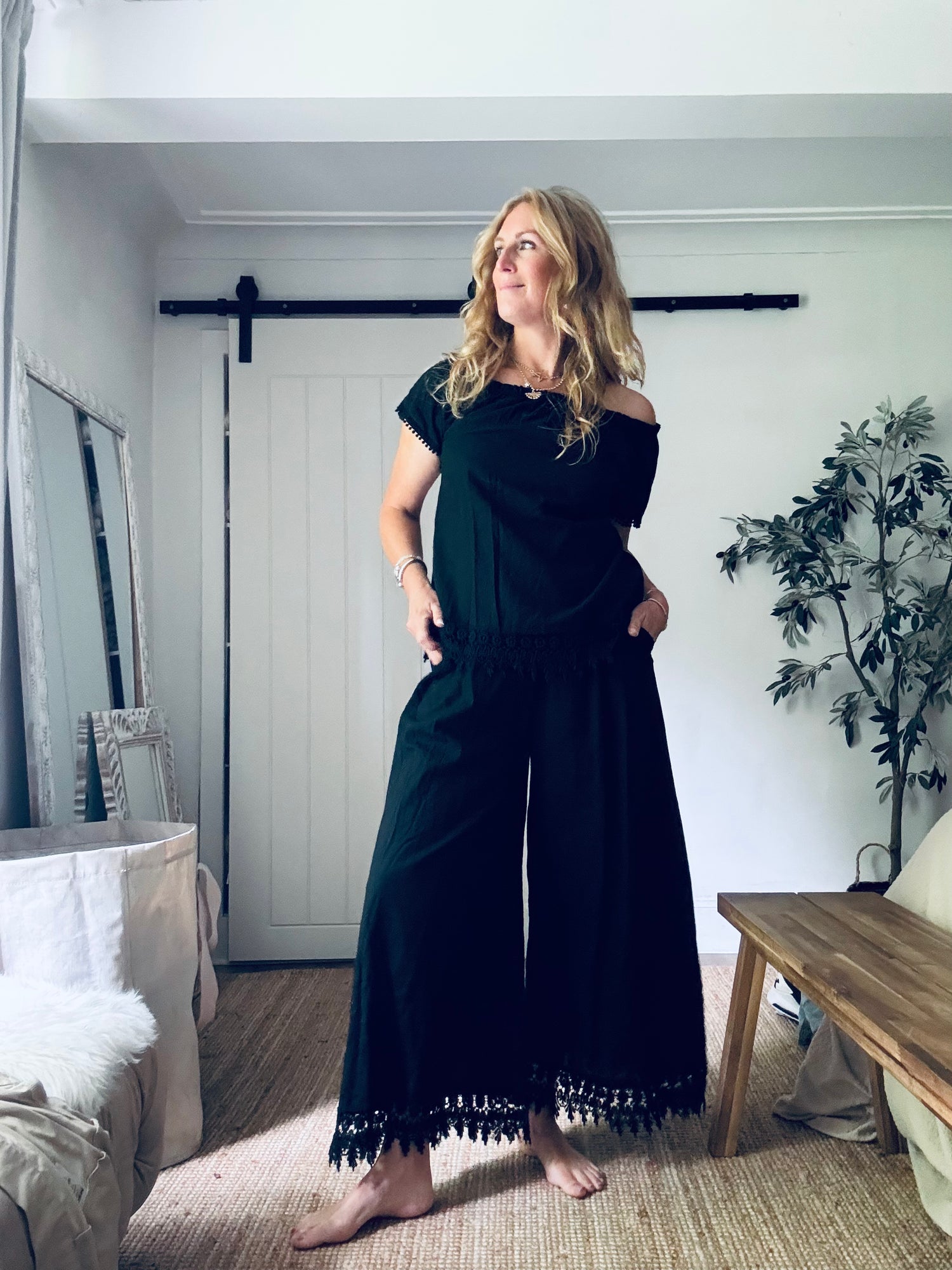 Florence Black Linen Trousers (One Size)