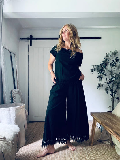 Florence Black Linen Trousers (One Size)