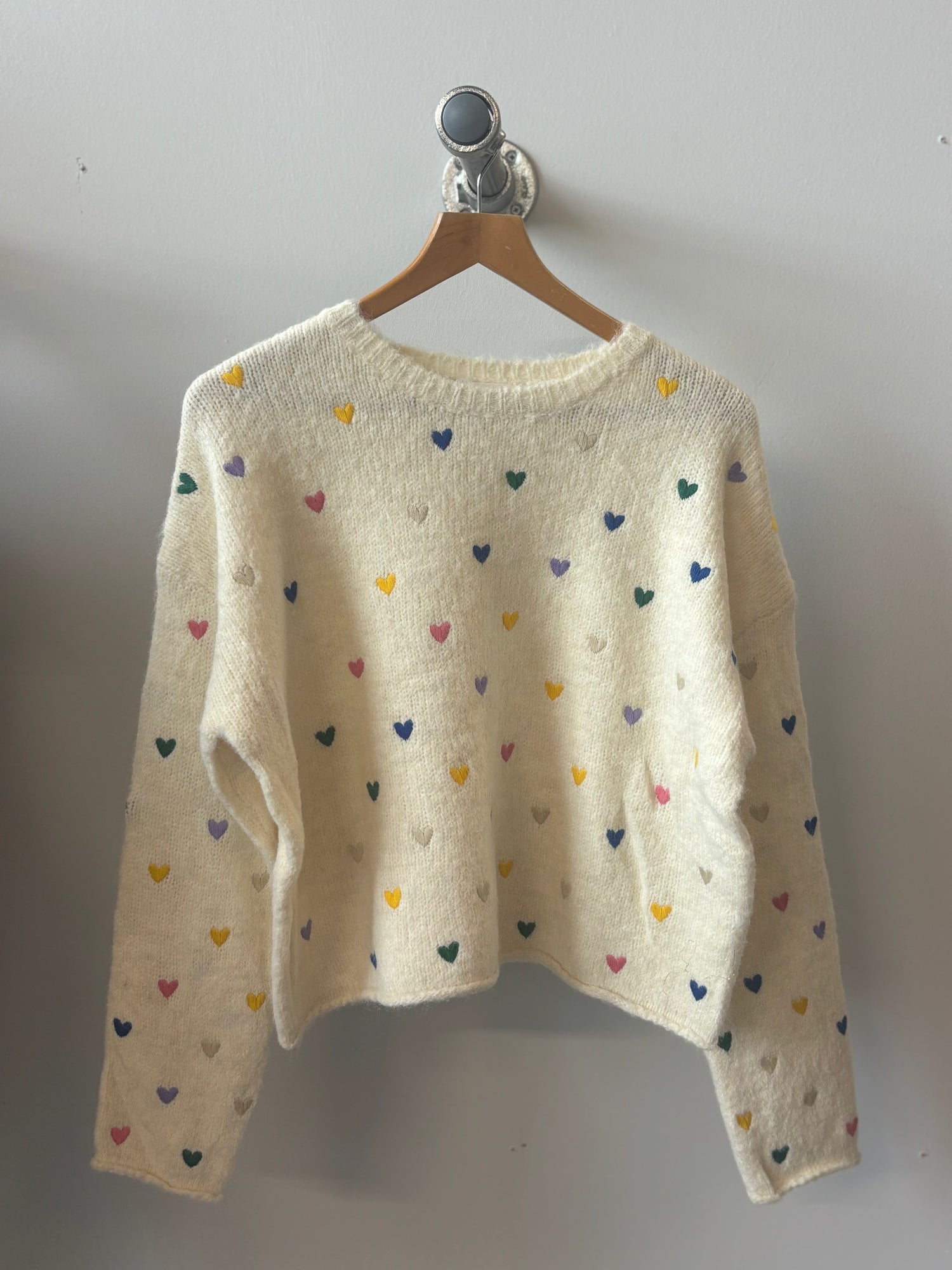 Heart Rainbow Knit in Cream