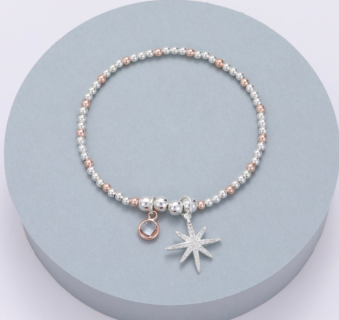 Guiding Star Beaded Bracelet In Silver And Rose Gold