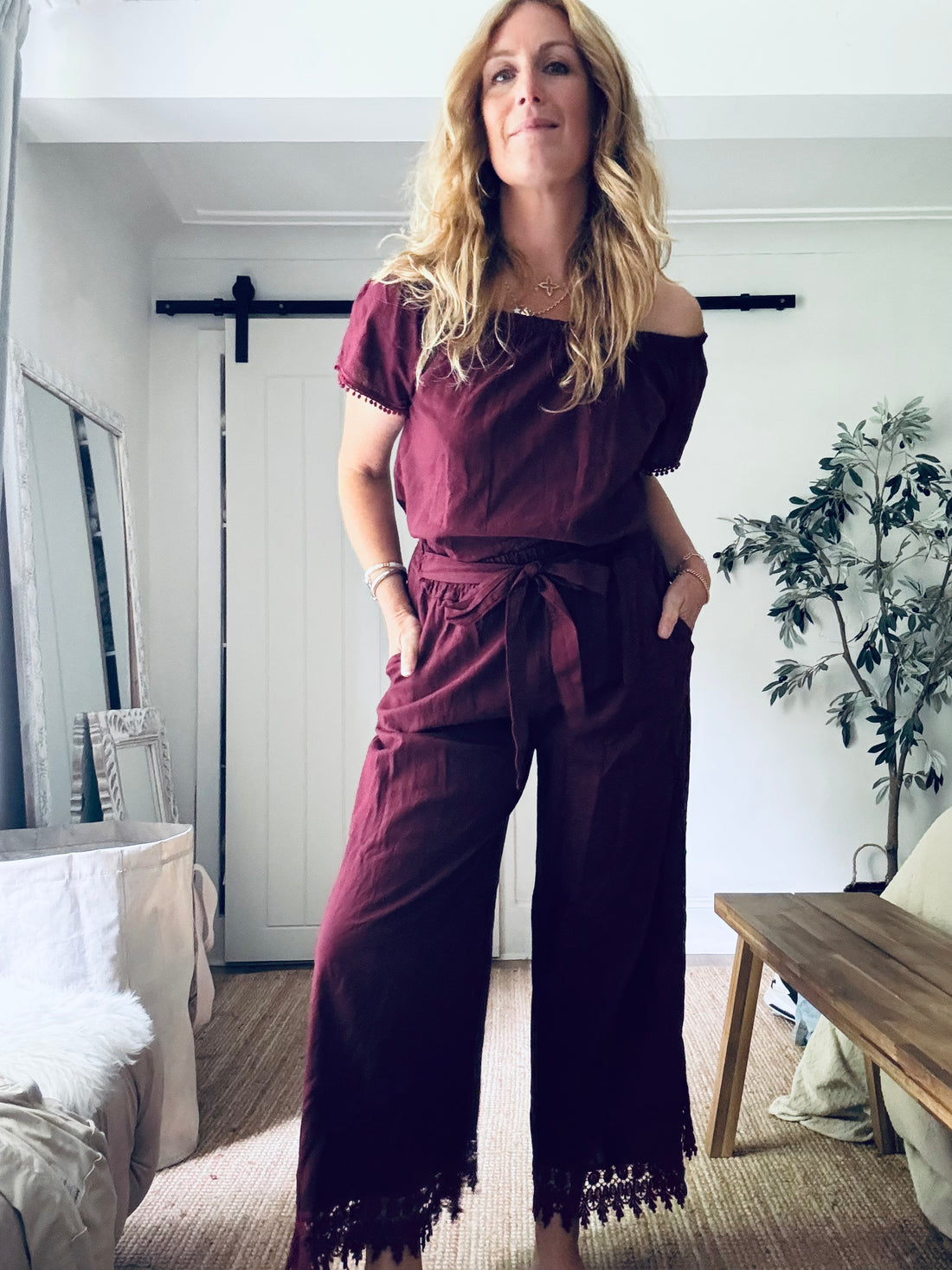 Florence Maroon Linen Top (One Size)