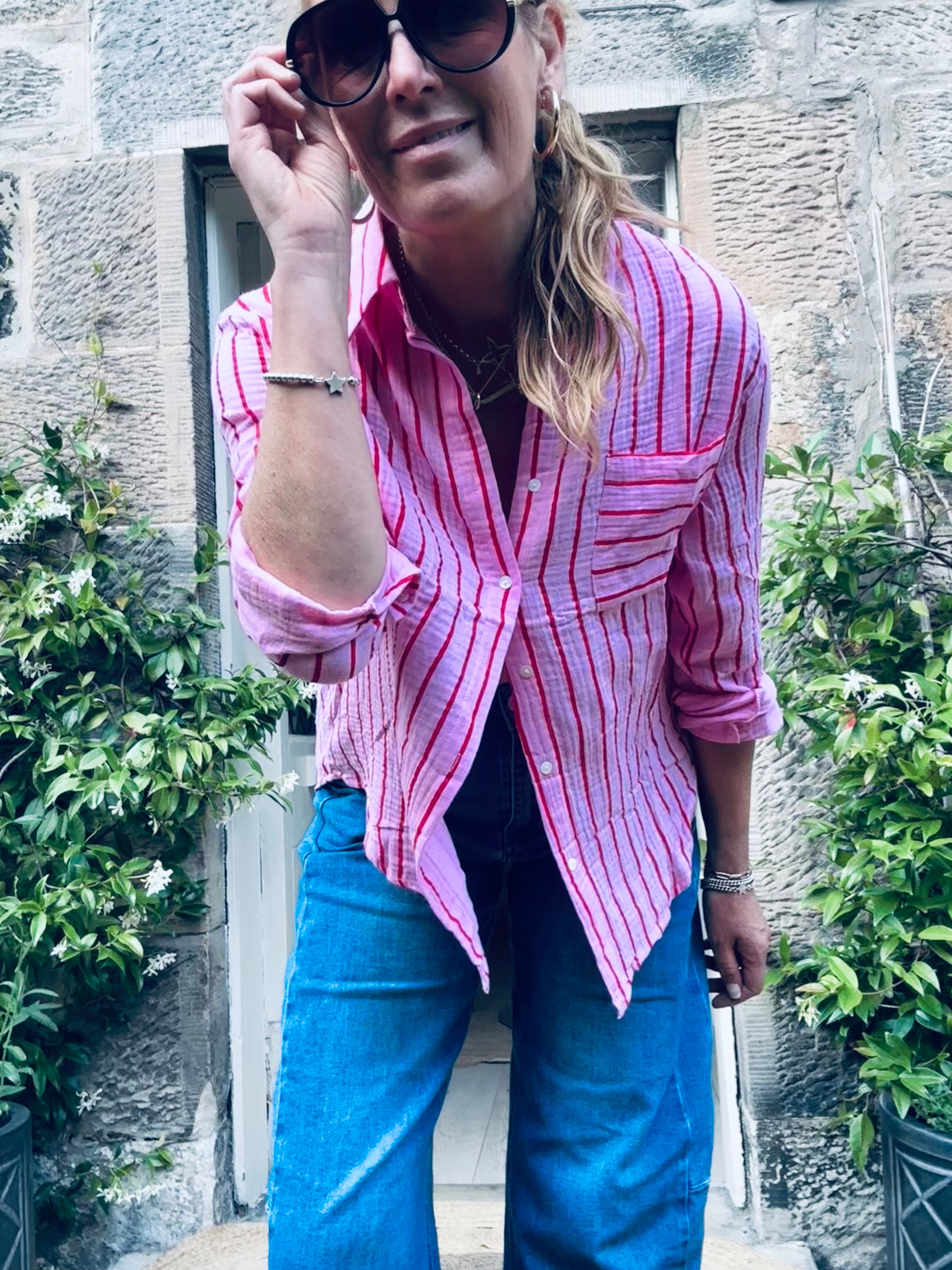 Pink and Red Stripe Blouse