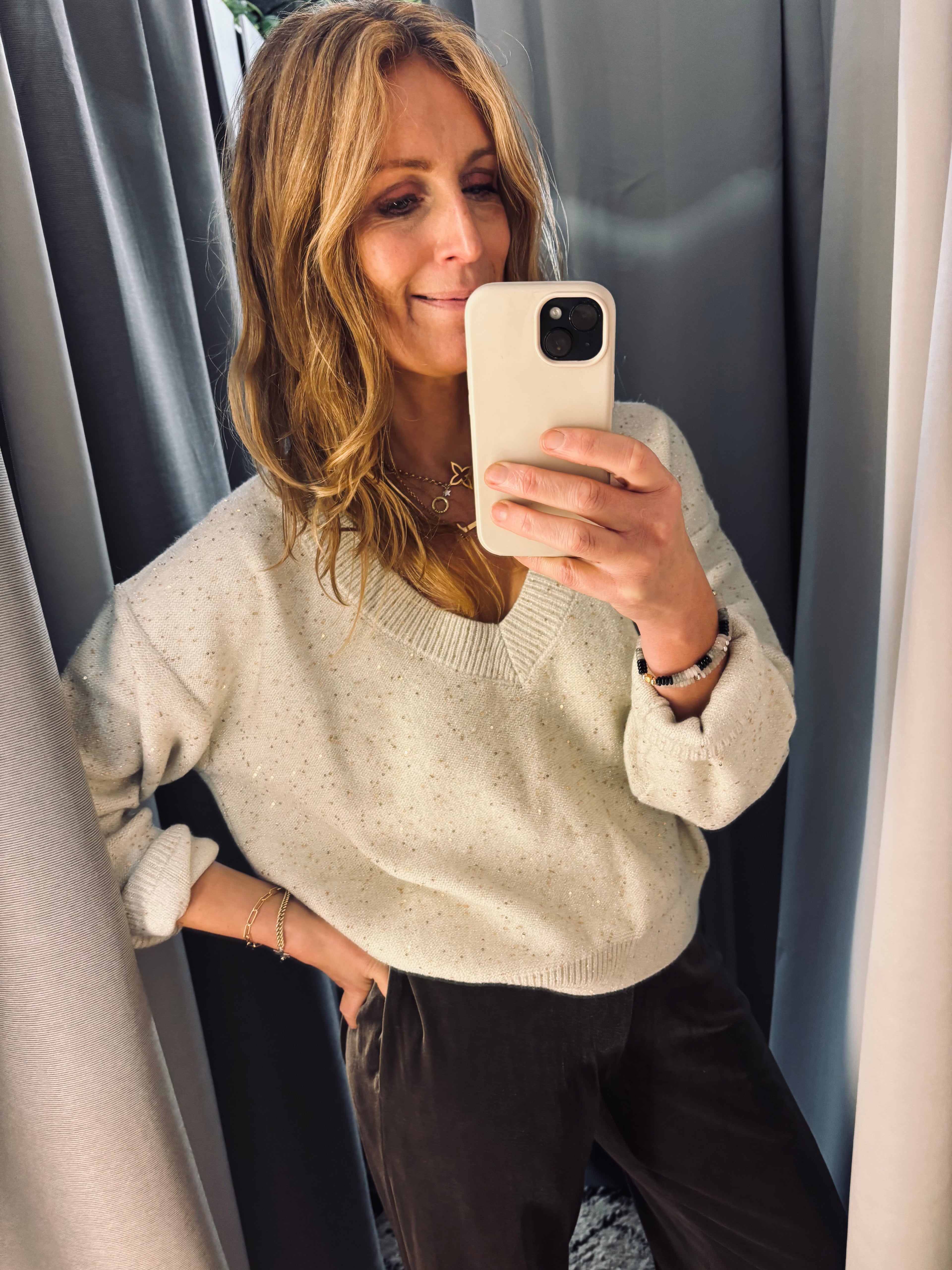 FRNCH Ornella Creme Knit with Sequins