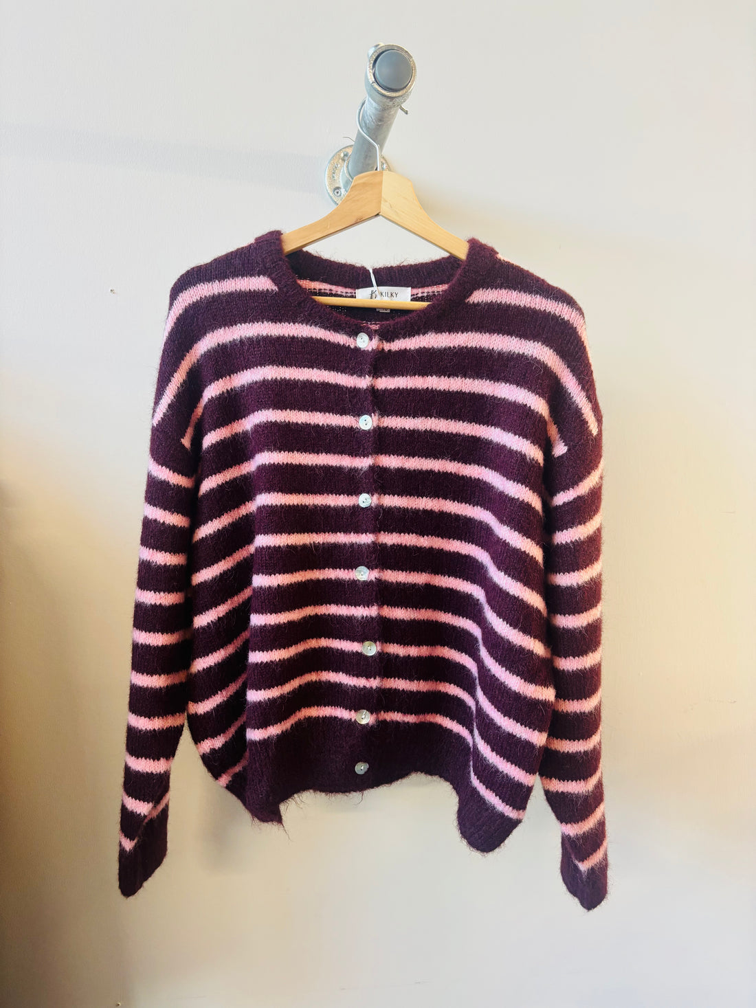 Striped Cardigan -Pink and Wine One Size