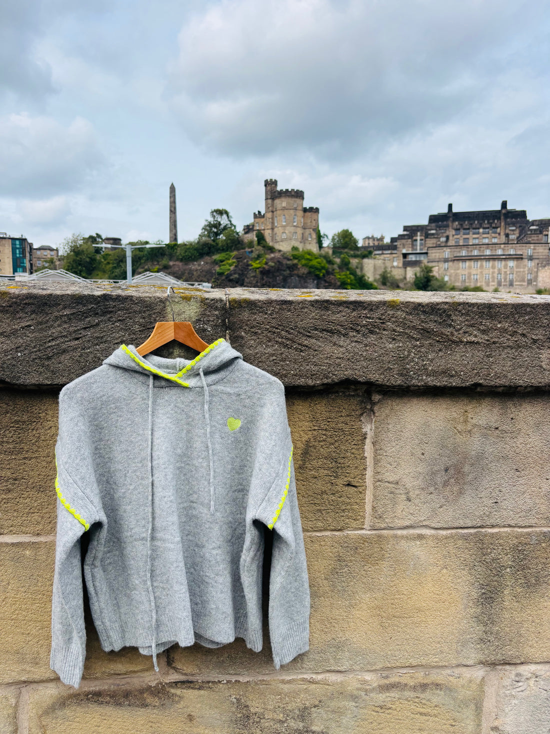 Poppy Knitted Hoodie with Heart Motif and Trim in Grey (ONE SIZE)