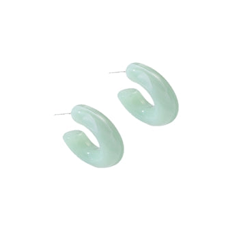 Cubic Chunky Resin Hoop Earrings - Green Marble