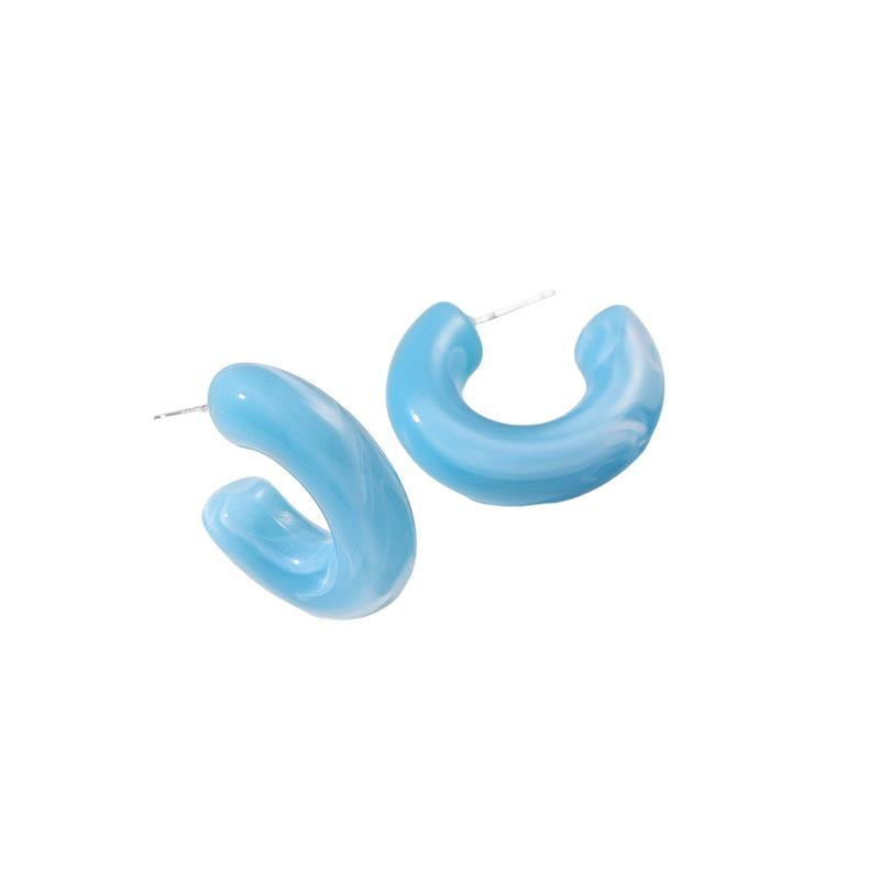 Cubic Chunky Resin Hoop Earrings - Blue Marble