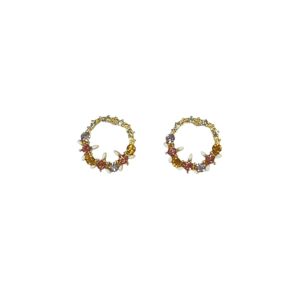 Crystal Circle Flower Earring in Gold