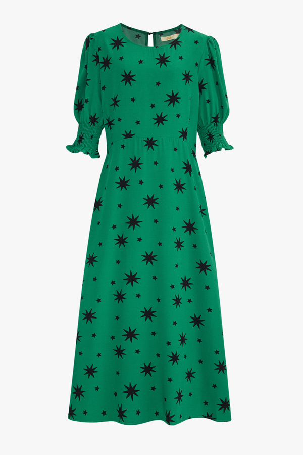 Twyla Green Maxi Dress with Black Star Print