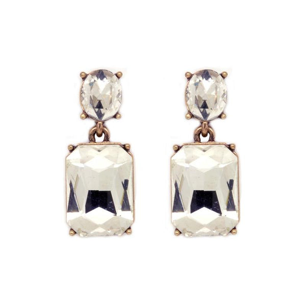 Twin Gem Crystal Earrings in Antique Gold In Clear