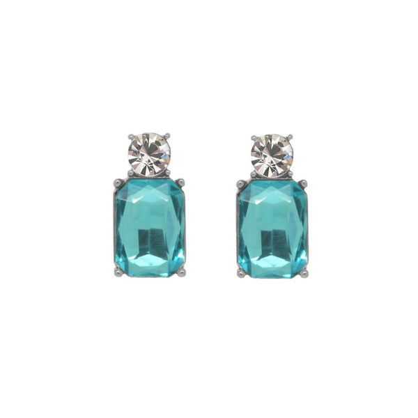 Mini Gem Earrings In Turquoise and Clear