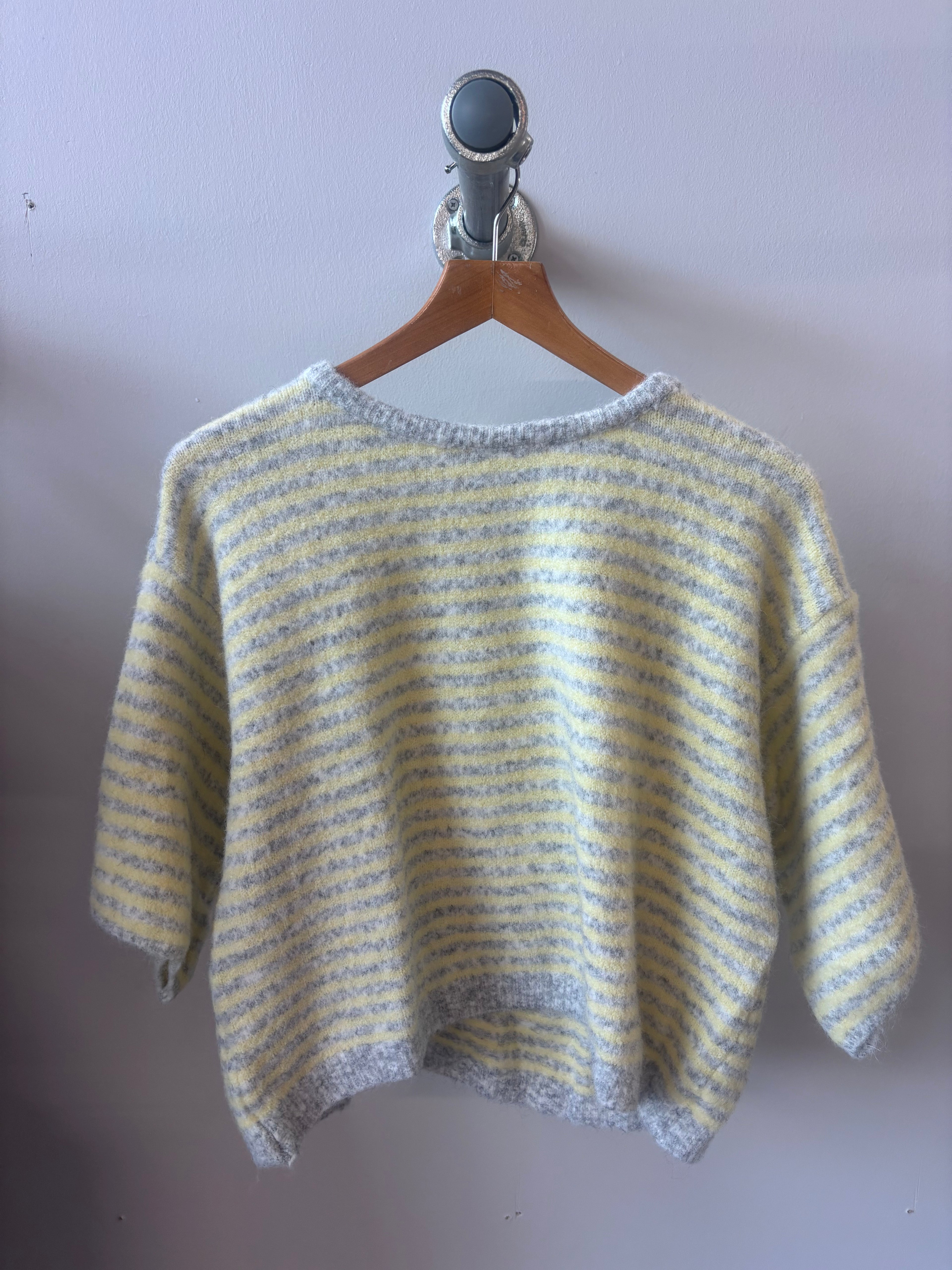 Alpaca Mix Stripey Knit Jumper (one size) Grey &amp; Yellow