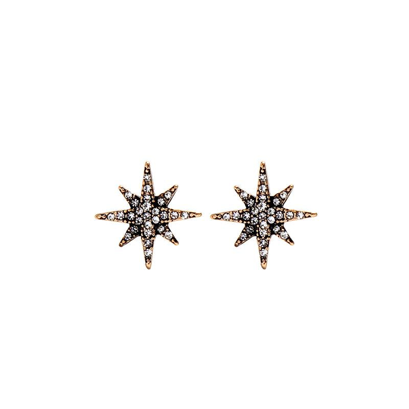 Crystal Star Earring In Antique Gold