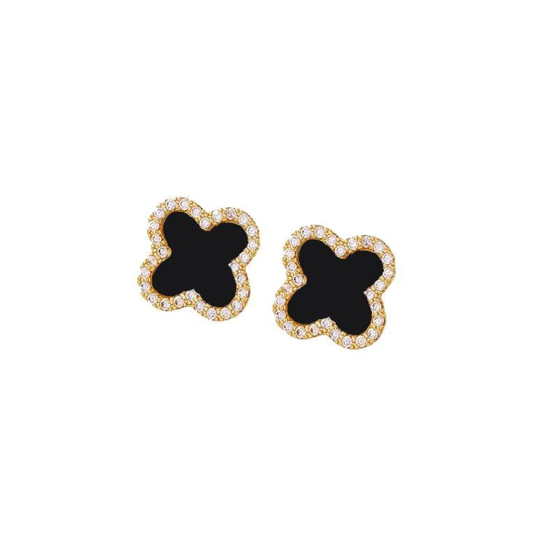 Black Clover Stud Earrings In Gold