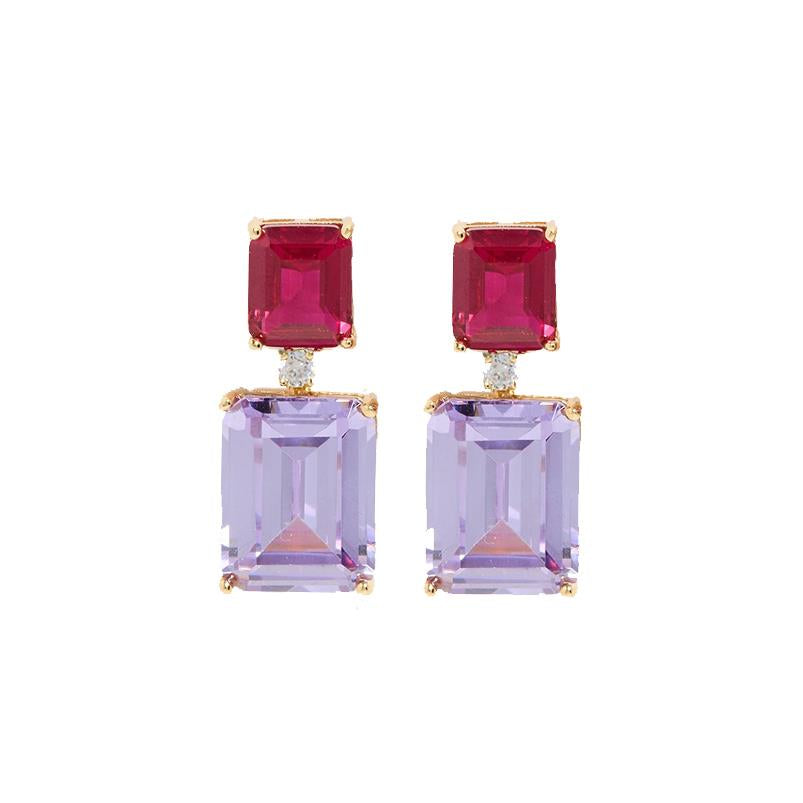 Twin Gem Crystal Earrings in Gold, Rose And Lilac