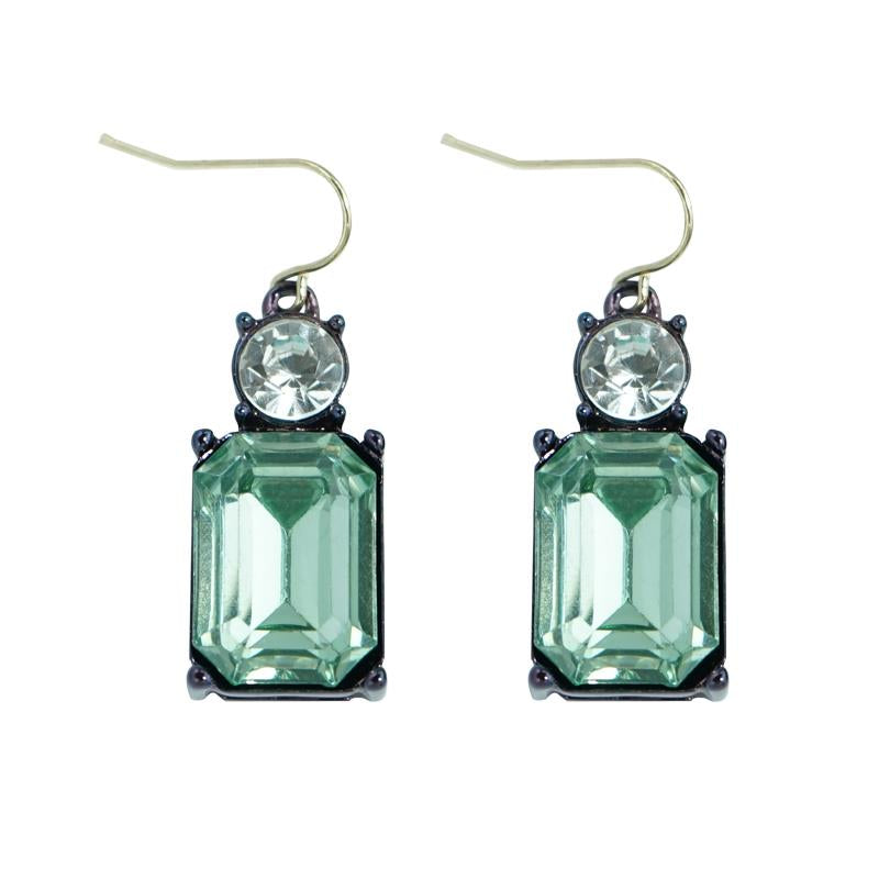 Twin Gem Crystal Drop Earrings in Mint Green