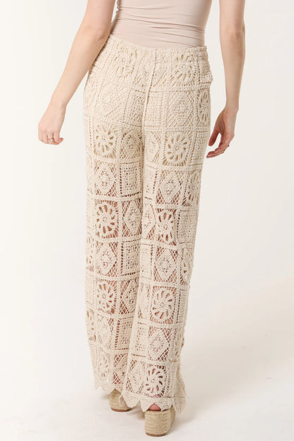Crochet Knit Trousers in Stone (ONE SIZE)