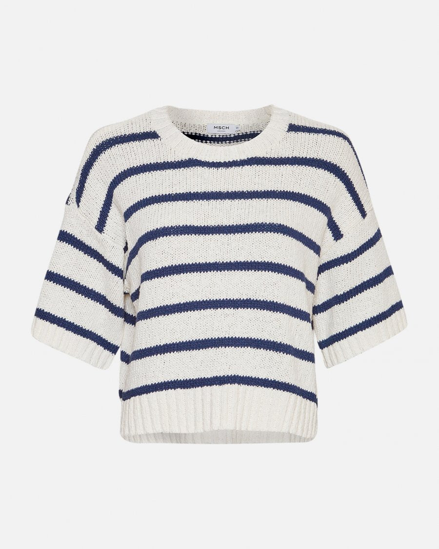 MSCH Hanelle 2/4 Sleeve Pullover In Ice And Ocean Stripes