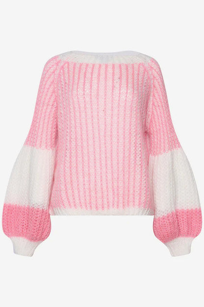Liana Knit Pullover In White And Rose