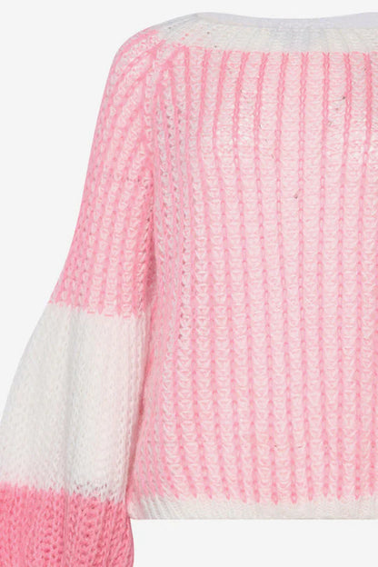 Liana Knit Pullover In White And Rose