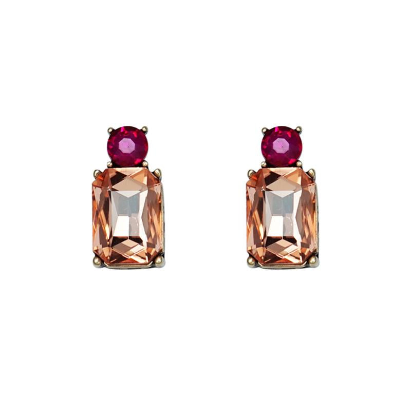 Mini Gem Earrings In Amber And Fuschia