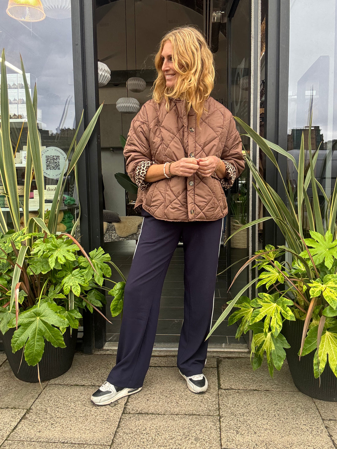 Quilted Brown Jacket with Leopard lining