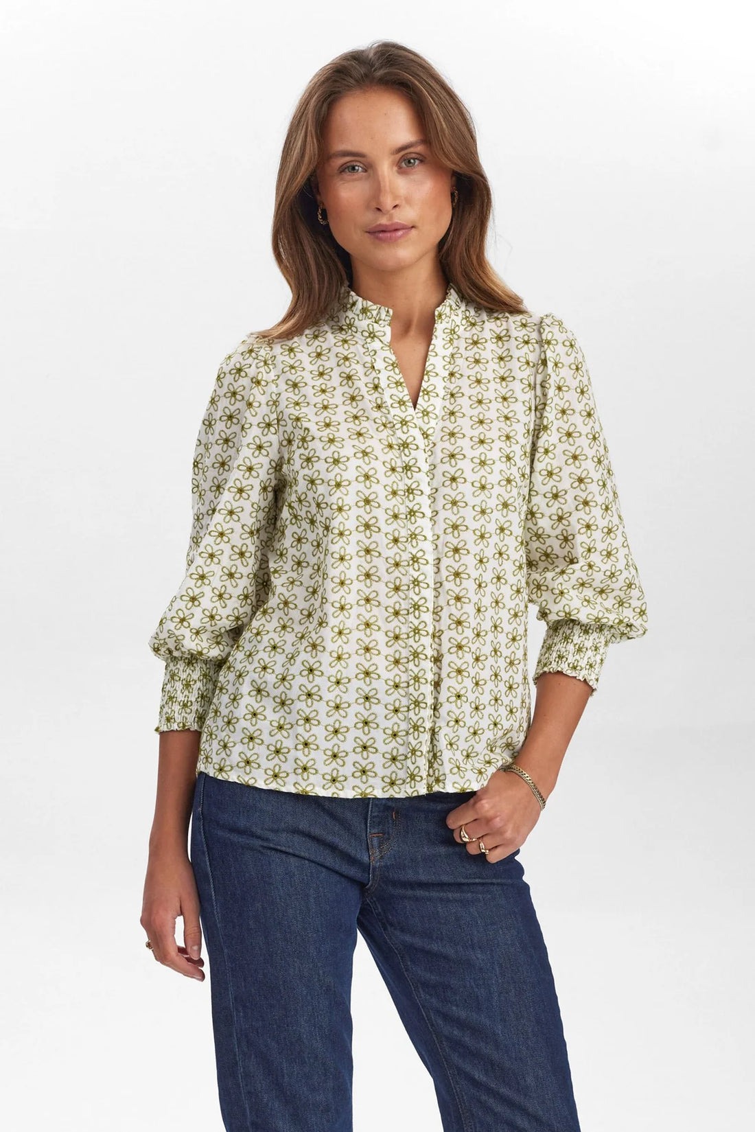 Nusiva Embroidered Shirt in Cloud Dancer