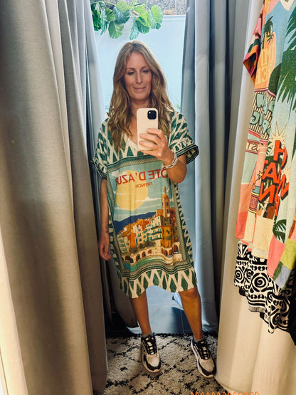 Azure Shorter Printed Lurex Dress (ONE SIZE)