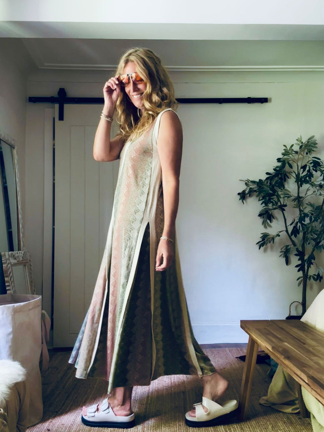 Lily Lurex Print Dress in Sage (ONE SIZE)
