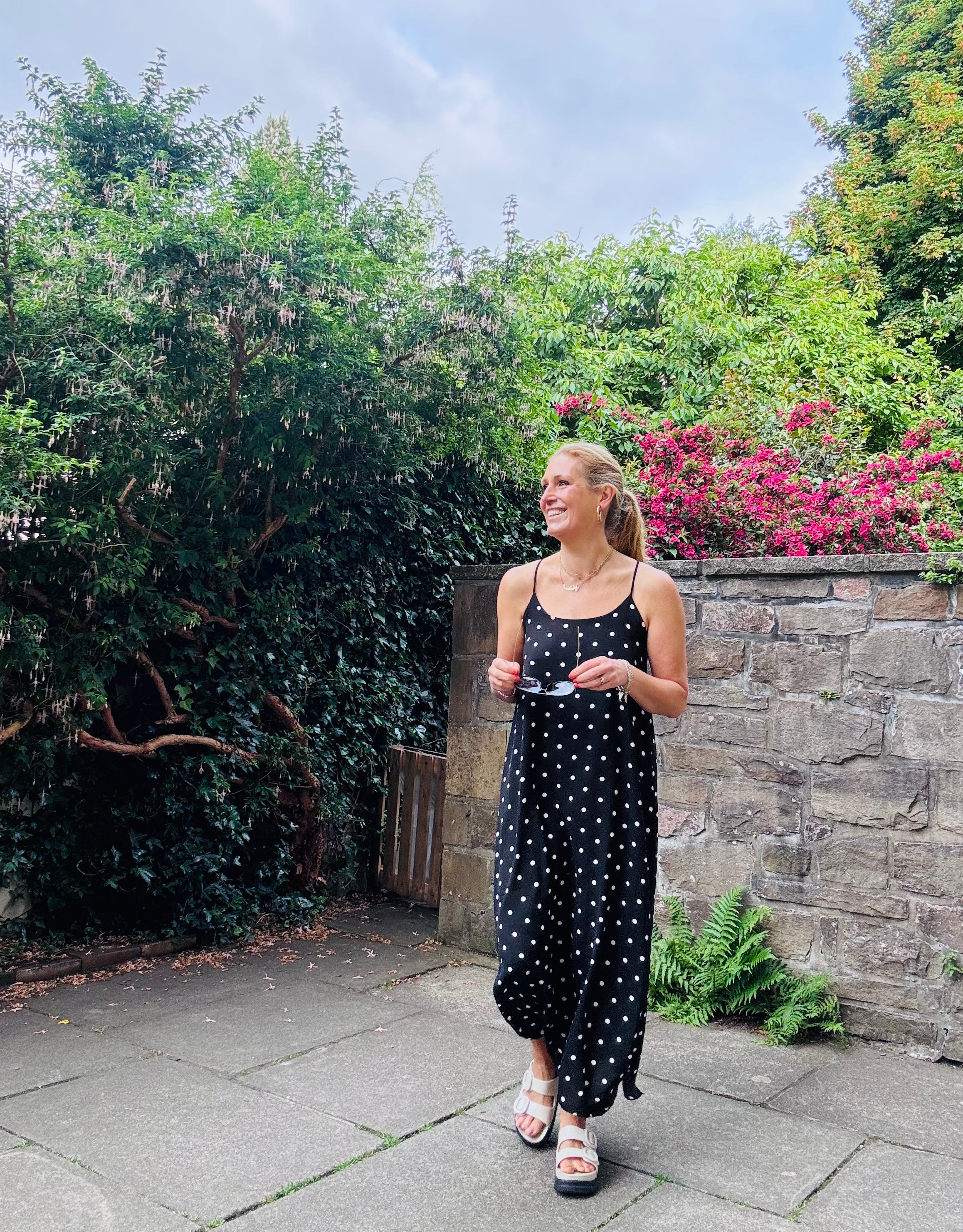 Spotty black sun dress (one size)