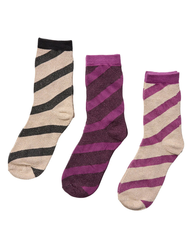 Numph Nuena Set of Three Striped Glitter Socks in a Gift Box