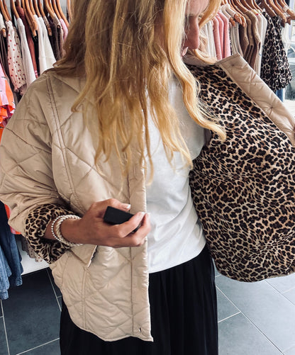Quilted Cream Jacket with Leopard lining