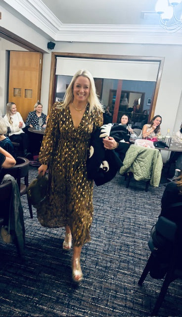 Metallic Animal Print Shirred Waist Maxi Dress