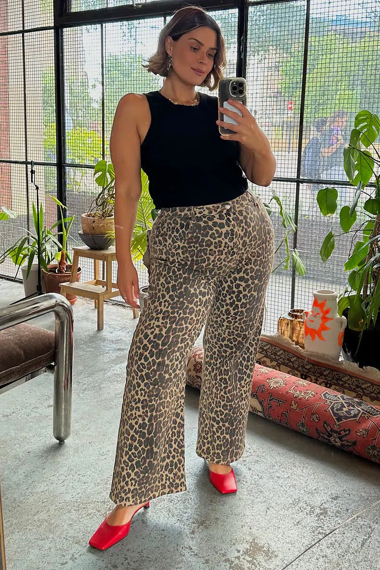 NFD Lucia Leopard Print Scallop Detail Jeans
