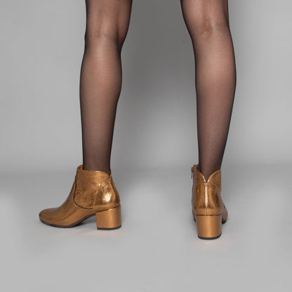 Esska Kiana Leather Gold Block Heel Ankle Boot