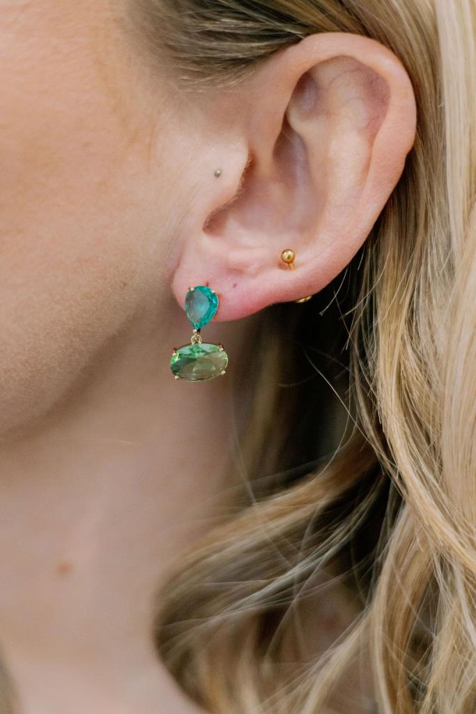 Twin Drop Gem Earring in Green &amp; Aqua