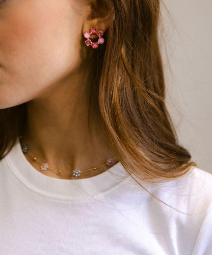 Tilda Gem Flower Hoop in Pink &amp; Gold