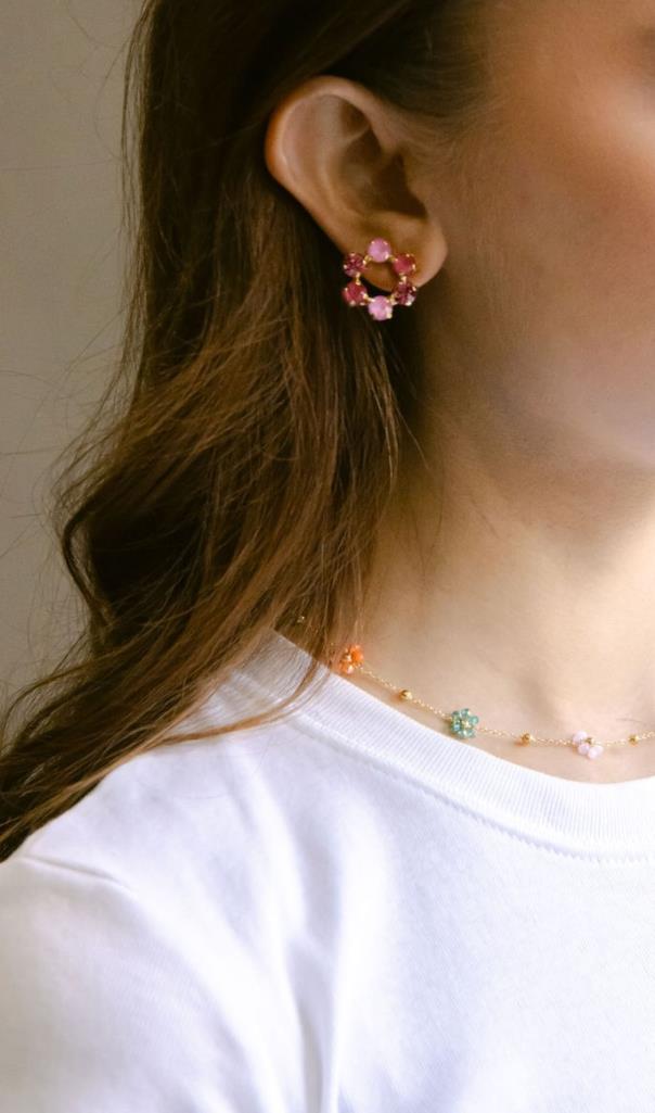 Tilda Gem Flower Hoop in Pink &amp; Gold