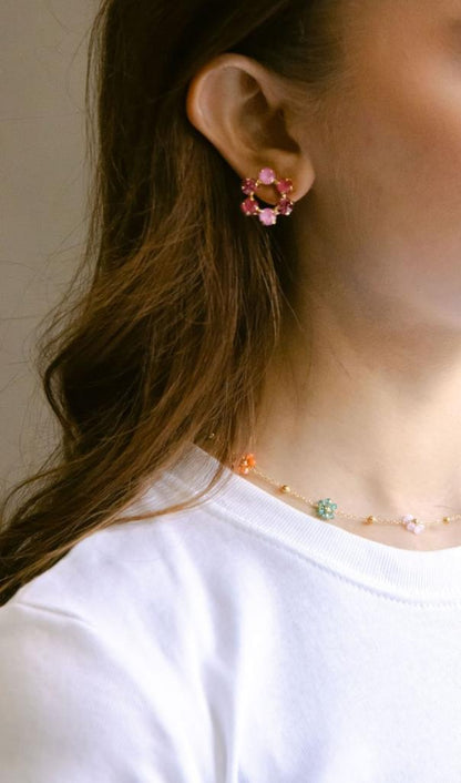 Tilda Gem Flower Hoop in Pink &amp; Gold