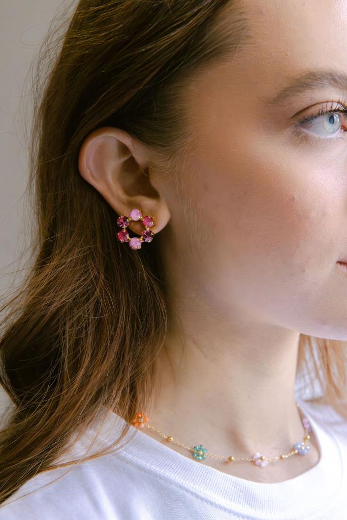 Tilda Gem Flower Hoop in Pink &amp; Gold